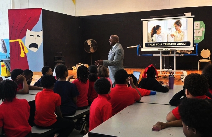 Mr Crider talking to the students